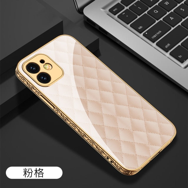 iPhone 12 Case Tempered Glass Pattern Shockproof Plating - Carbon Cases