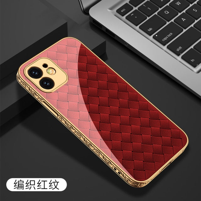 iPhone 12 Case Tempered Glass Pattern Shockproof Plating - Carbon Cases