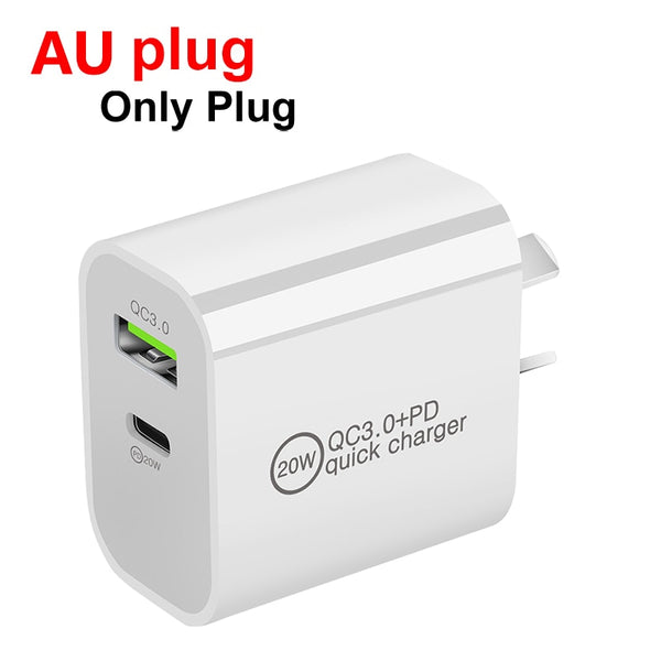 QC3.0 PD Quick charger 20W Fast Charger Plug For AU - Carbon Cases