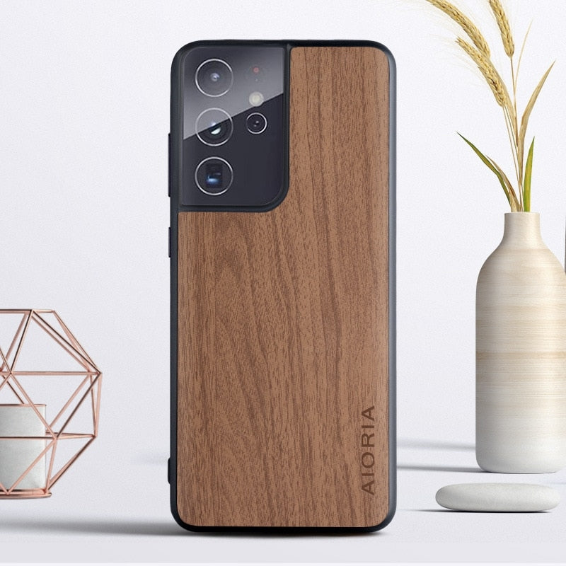 Wood Texture PU Leather Soft Cover Case For Samsung Galaxy - Carbon Cases