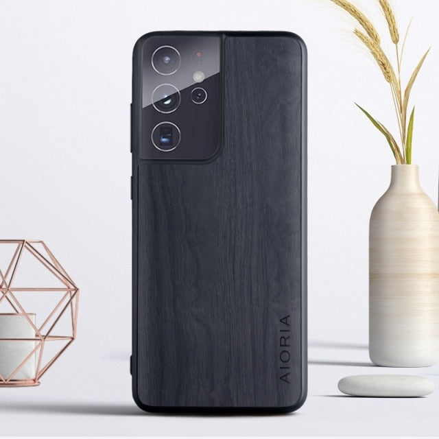 Wood Texture PU Leather Soft Cover Case For Samsung Galaxy - Carbon Cases