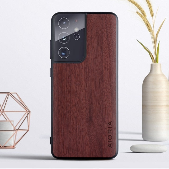 Wood Texture PU Leather Soft Cover Case For Samsung Galaxy - Carbon Cases