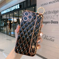 Luxury Wrist Strap Plating Frame Geometric Phone Case For iPhone 13 - Carbon Cases
