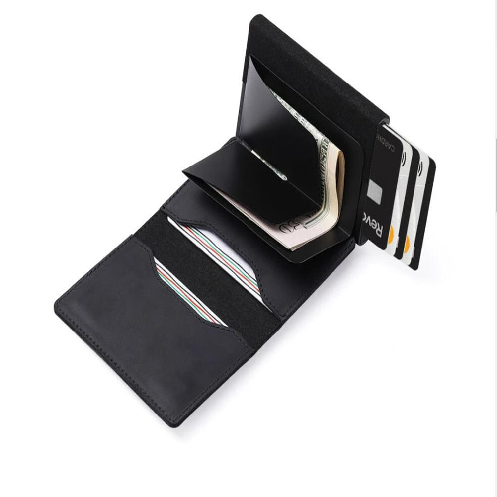 Genuine Leather Wallet High-Quality Card Holder Anti-Lost Protective Cover RFID - Carbon Cases