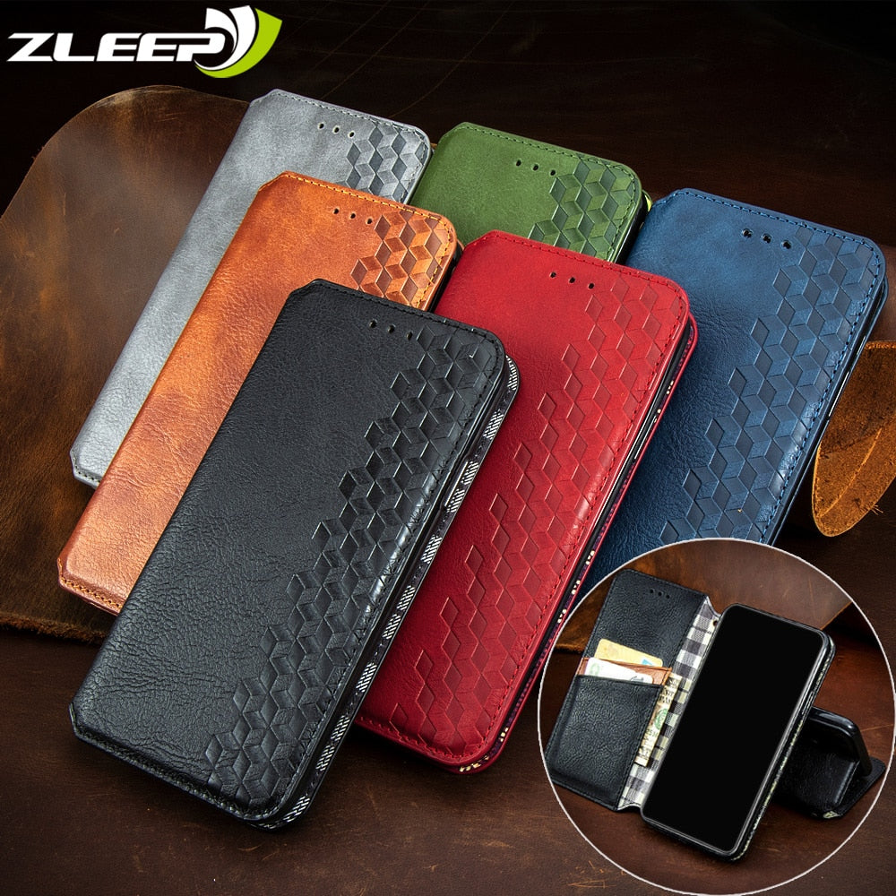 Luxury Leather Case For iPhone Plus Flip Wallet Card Slot Stand - Carbon Cases