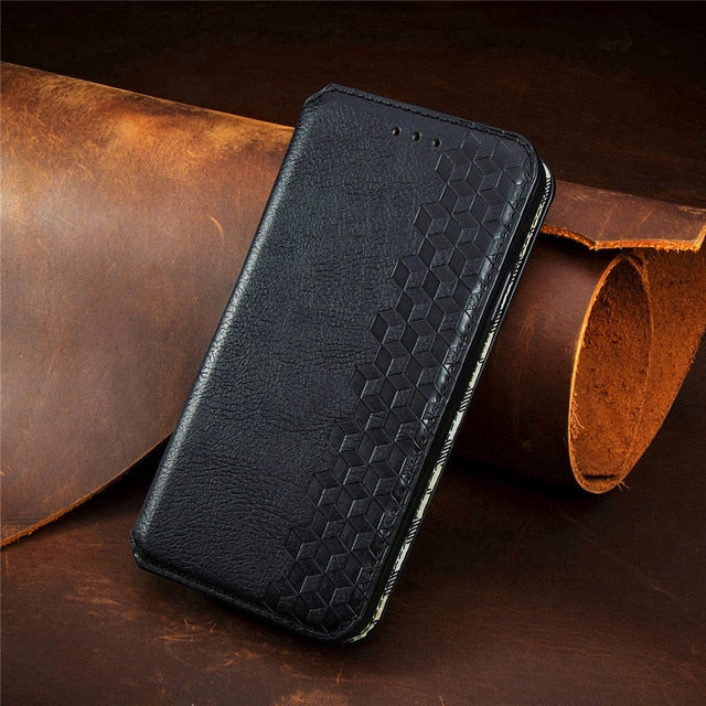 Luxury Leather Case For iPhone Plus Flip Wallet Card Slot Stand - Carbon Cases