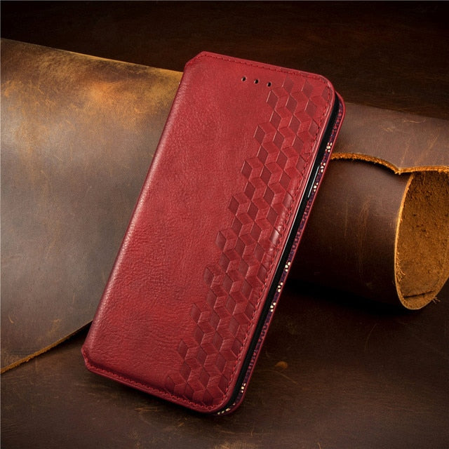 Luxury Leather Case For iPhone Plus Flip Wallet Card Slot Stand - Carbon Cases