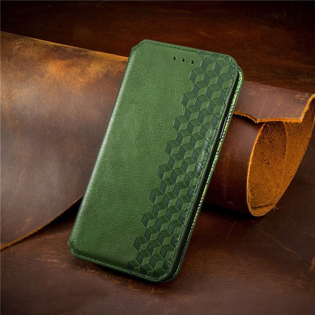 Luxury Leather Case For iPhone Plus Flip Wallet Card Slot Stand - Carbon Cases