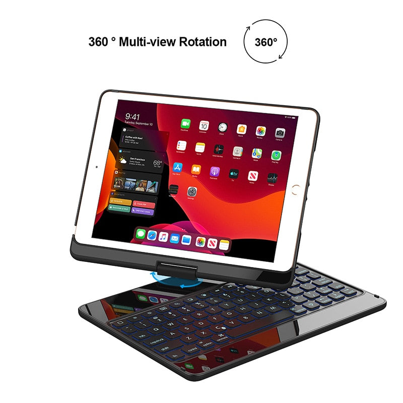 360 Degree Rotation Case for iPad 10.2 '' 7th/8th Gen Wireless Bluetooth Keyboard Swivel Stand Heavy Duty Shockproof Flip case - Carbon Cases