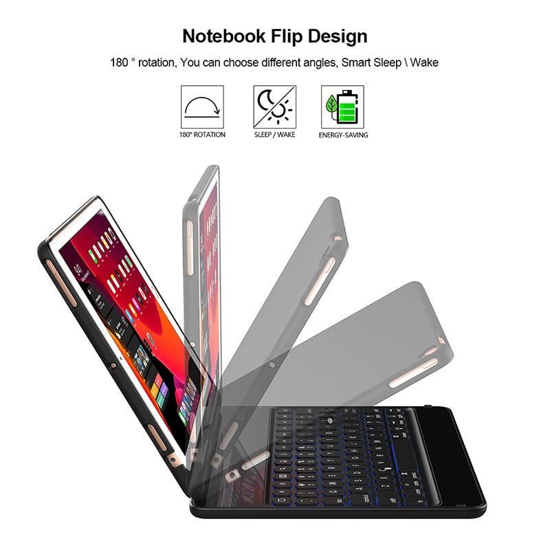 360 Degree Rotation Case for iPad 10.2 '' 7th/8th Gen Wireless Bluetooth Keyboard Swivel Stand Heavy Duty Shockproof Flip case - Carbon Cases