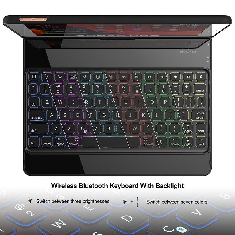 360 Degree Rotation Case for iPad 10.2 '' 7th/8th Gen Wireless Bluetooth Keyboard Swivel Stand Heavy Duty Shockproof Flip case - Carbon Cases