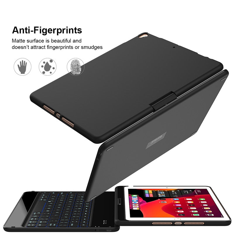 360 Degree Rotation Case for iPad 10.2 '' 7th/8th Gen Wireless Bluetooth Keyboard Swivel Stand Heavy Duty Shockproof Flip case - Carbon Cases