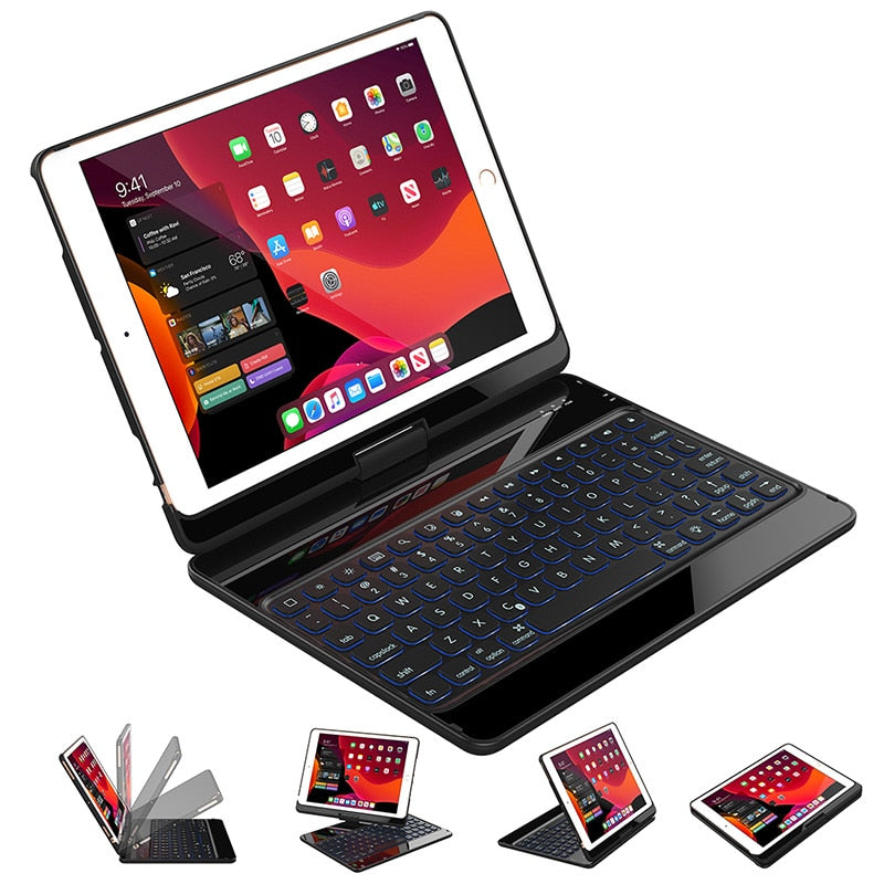 360 Degree Rotation Case for iPad 10.2 '' 7th/8th Gen Wireless Bluetooth Keyboard Swivel Stand Heavy Duty Shockproof Flip case - Carbon Cases