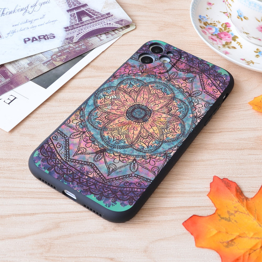 Mandala Print Soft Silicone Matt Case For Apple iPhone Case - Carbon Cases