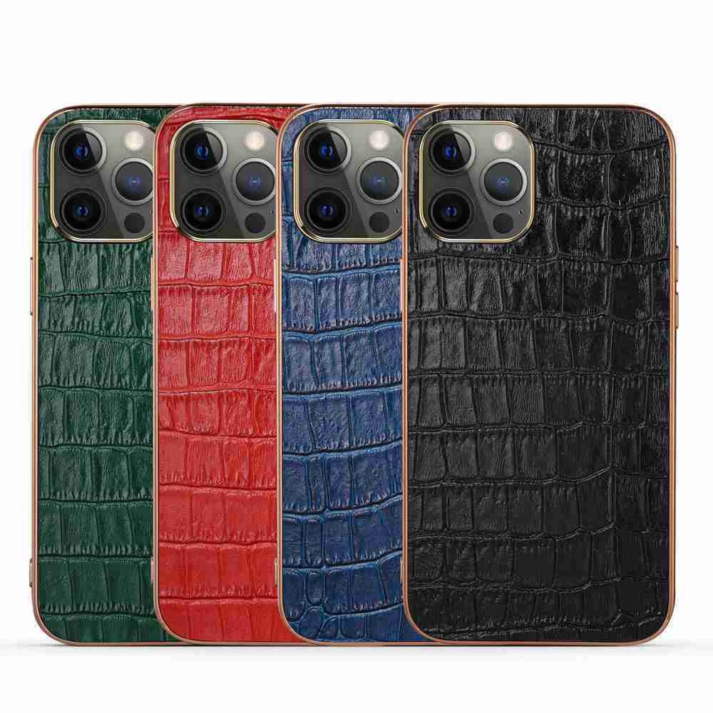 Croc Pattern Cow Leather Case For iPhone - Carbon Cases