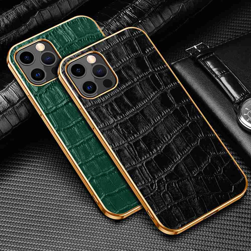 Croc Pattern Cow Leather Case For iPhone - Carbon Cases