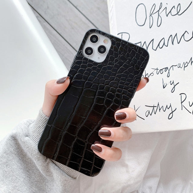 PU Leather Crocodile Pattern Texture Case For iPhone - Carbon Cases