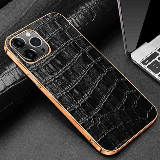 Croc Pattern Cow Leather Case For iPhone - Carbon Cases