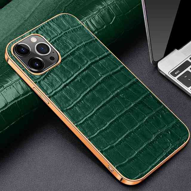 Croc Pattern Cow Leather Case For iPhone - Carbon Cases