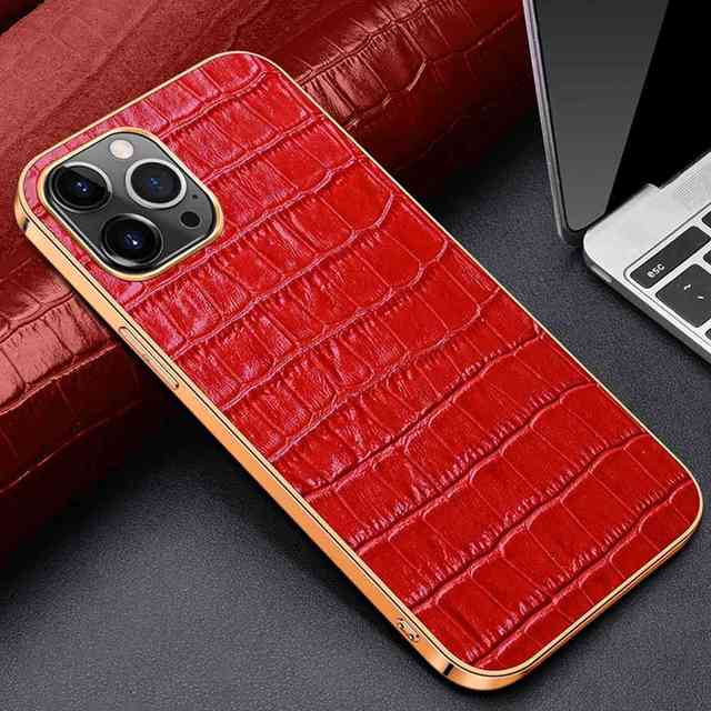 Croc Pattern Cow Leather Case For iPhone - Carbon Cases