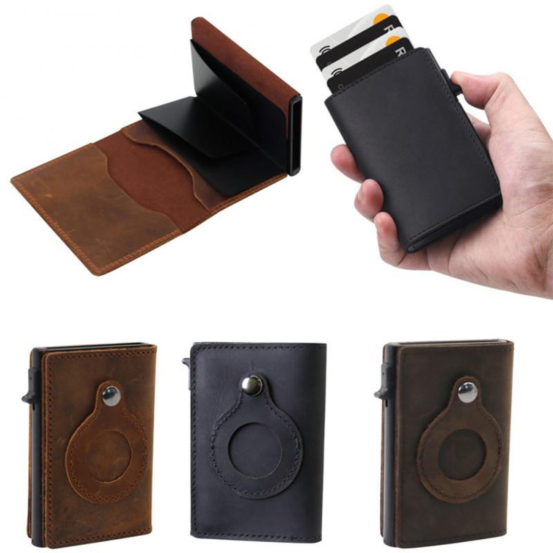 Genuine Leather Wallet High-Quality For AirTags Card Holder RFID - Carbon Cases