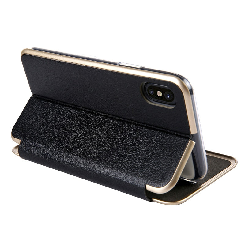 Luxury Leather Flip Case For iPhone Strong Magnetic Card Stand Cover - Carbon Cases