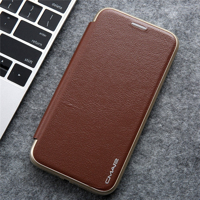 Luxury Leather Flip Case For iPhone Strong Magnetic Card Stand Cover - Carbon Cases