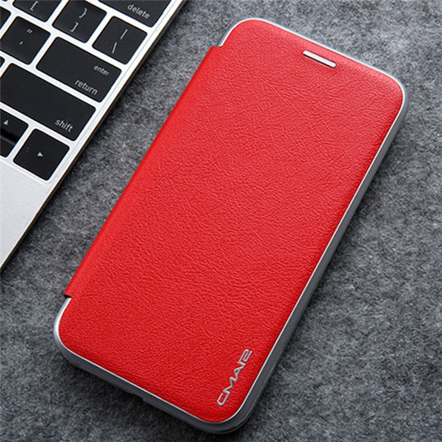 Luxury Leather Flip Case For iPhone Strong Magnetic Card Stand Cover - Carbon Cases