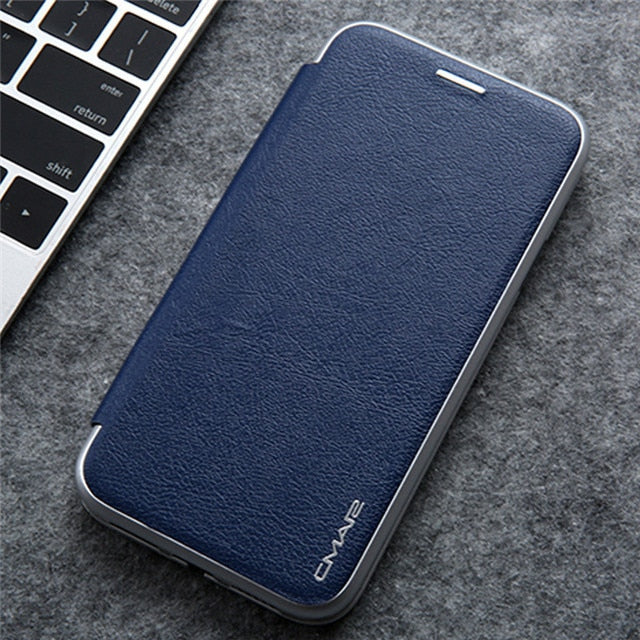 Luxury Leather Flip Case For iPhone Strong Magnetic Card Stand Cover - Carbon Cases