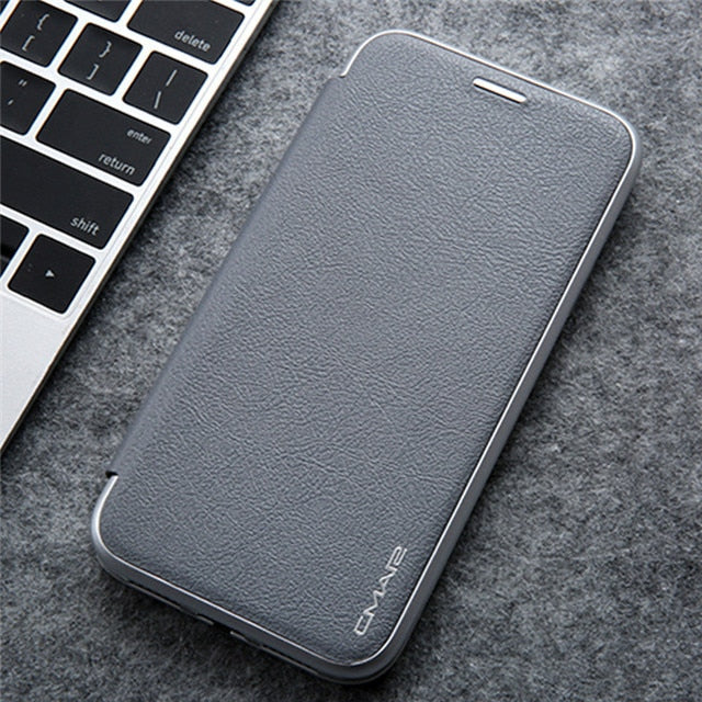 Luxury Leather Flip Case For iPhone Strong Magnetic Card Stand Cover - Carbon Cases