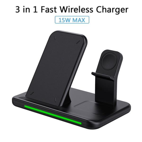 3 In 1 Wireless Chargers Stand 15W Fast Charging - Carbon Cases