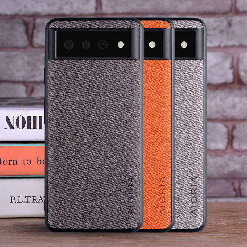 Luxury Textile Leather Skin Soft TPU Hard Phone Cover For Google Pixel 6 - Carbon Cases