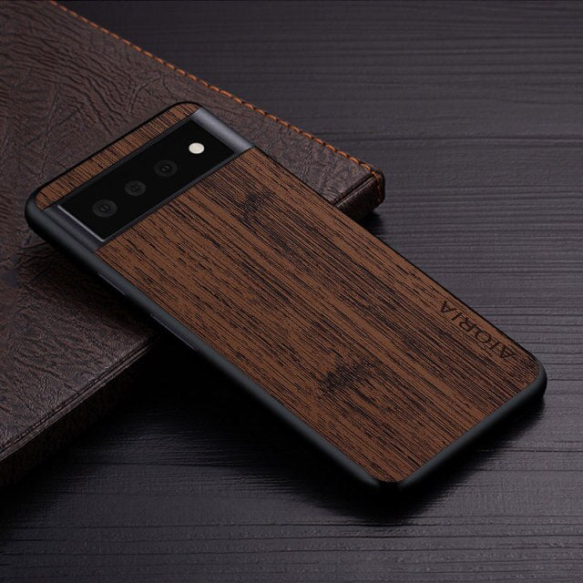 Bamboo Wood Pattern Leather Phone Cover For Google Pixel - Carbon Cases