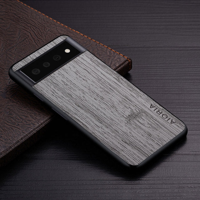 Bamboo Wood Pattern Leather Phone Cover For Google Pixel - Carbon Cases