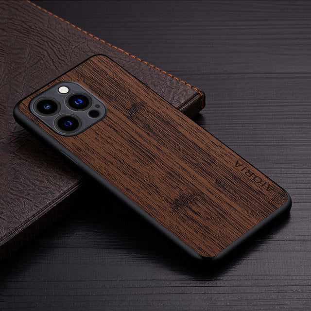 Bamboo Wood Pattern Leather Phone Cover For iPhone - Carbon Cases