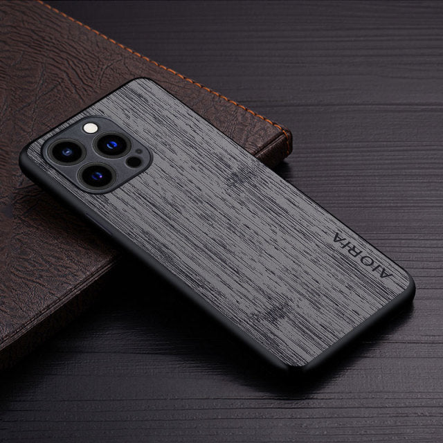 Bamboo Wood Pattern Leather Phone Cover For iPhone - Carbon Cases