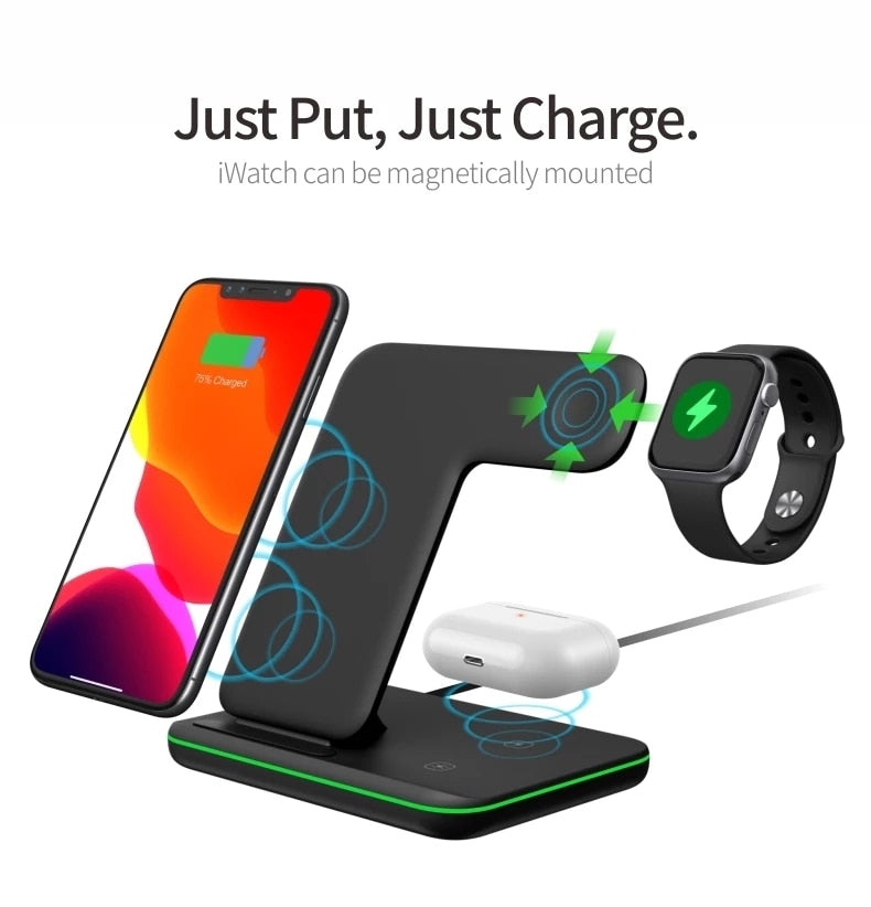 Wireless Charger Stand 15W Qi Fast Charging Dock Station for Apple - Carbon Cases