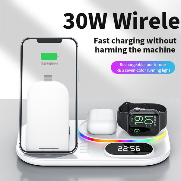 4 in 1 Fast Wireless Charger Clock Pad for iPhone - Carbon Cases