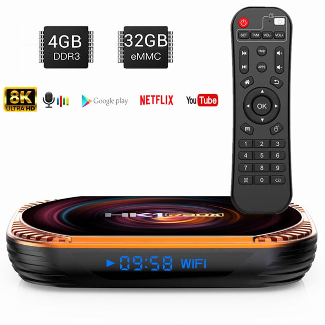 8K TV BOX Quad-Core Streaming Media Player Android Tv Box Android 11.0 S905 X4 Box TV Youtube Netflix Google Play 10000+ Apps - Carbon Cases