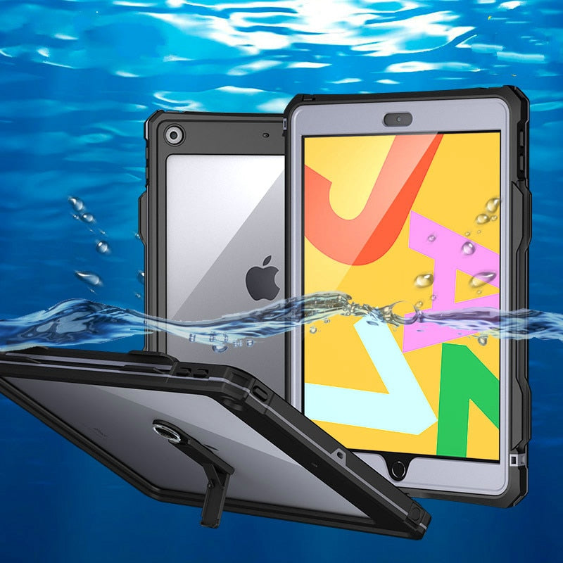 For iPad 10.2 Waterproof Case 2019 TPU and PC Silicone With Screen Protector Shockproof Cover For iPad 10.2 7th Generation - Carbon Cases