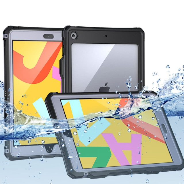 For iPad 10.2 Waterproof Case 2019 TPU and PC Silicone With Screen Protector Shockproof Cover For iPad 10.2 7th Generation - Carbon Cases