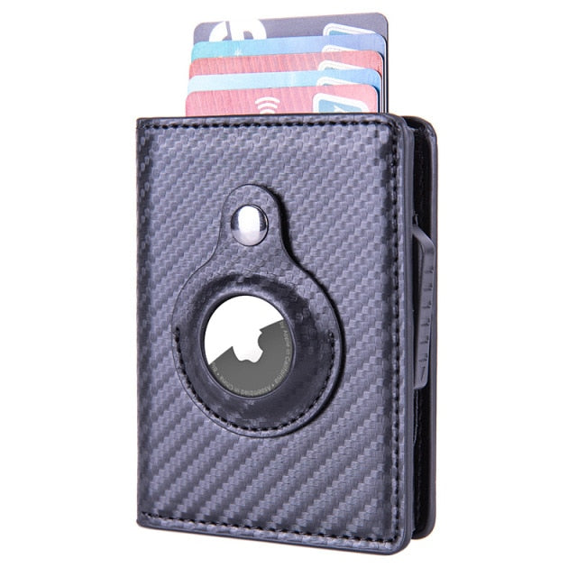 2022 New PU Leather Card Holder Bank Wallet GPS Locator Tracker Anti-lost Device Sleeve Cover For Apple Airtags Protective Case - Carbon Cases
