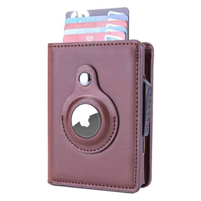 2022 New PU Leather Card Holder Bank Wallet GPS Locator Tracker Anti-lost Device Sleeve Cover For Apple Airtags Protective Case - Carbon Cases