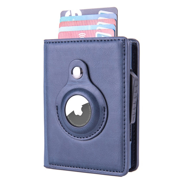 2022 New PU Leather Card Holder Bank Wallet GPS Locator Tracker Anti-lost Device Sleeve Cover For Apple Airtags Protective Case - Carbon Cases