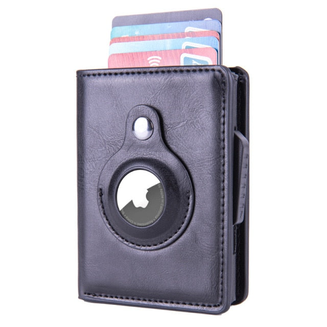 2022 New PU Leather Card Holder Bank Wallet GPS Locator Tracker Anti-lost Device Sleeve Cover For Apple Airtags Protective Case - Carbon Cases