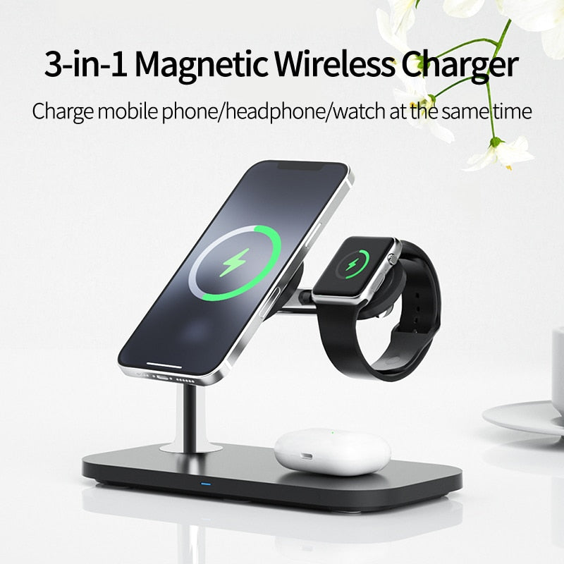 15W 3 in 1 Magnetic Wireless Charger for iPhone - Carbon Cases