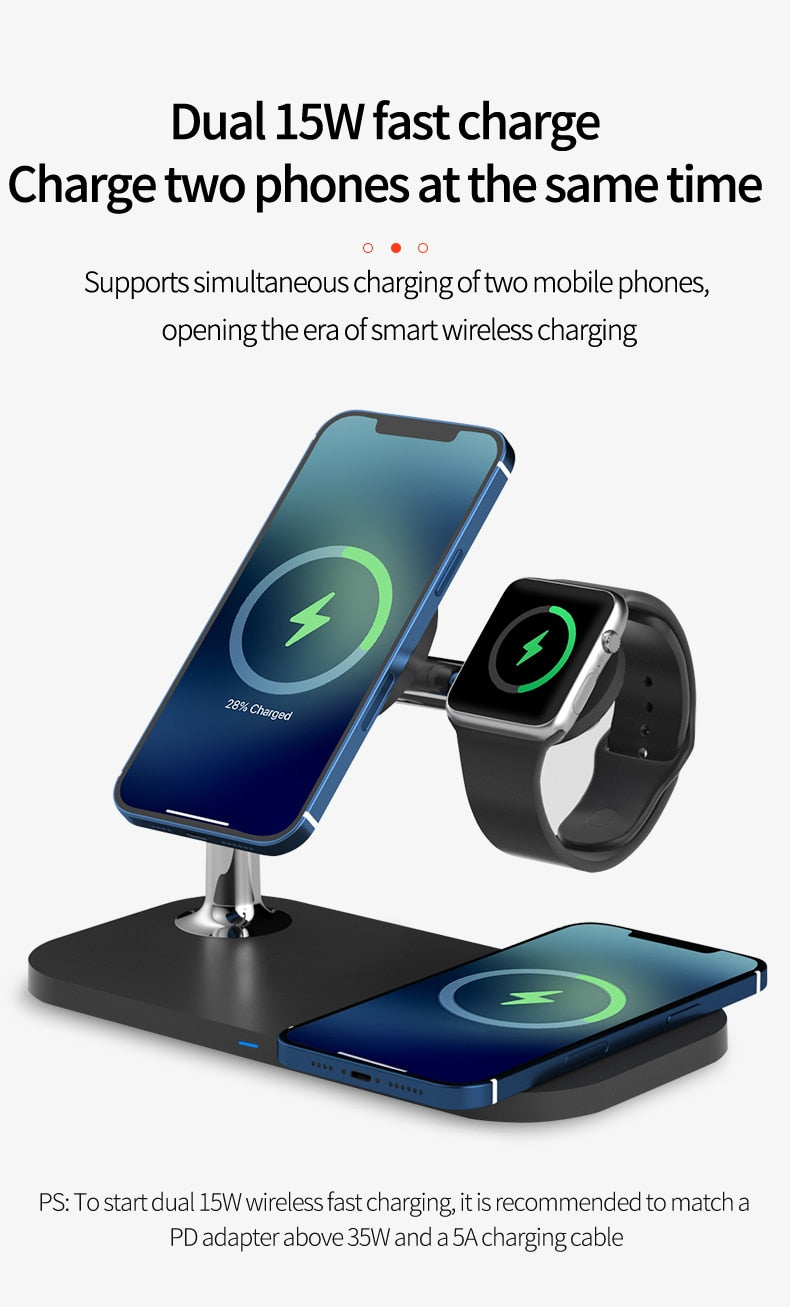 15W 3 in 1 Magnetic Wireless Charger for iPhone - Carbon Cases