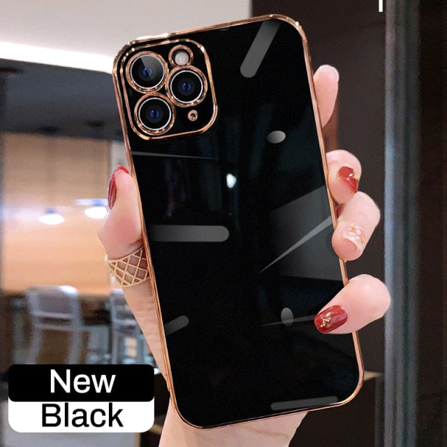 Luxury Electroplate Soft Silicone Square Frame Case for iPhone - Carbon Cases