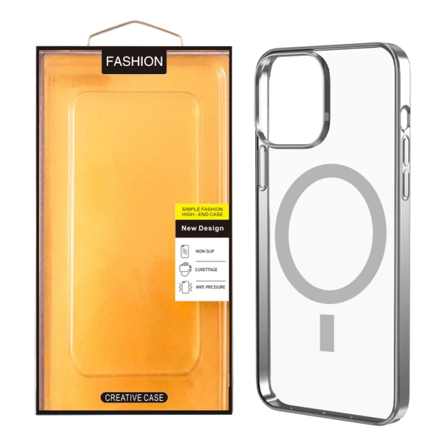 MagSafe Transparent Clear Electroplating Frame Phone Case For Apple iPhone 13 - Carbon Cases