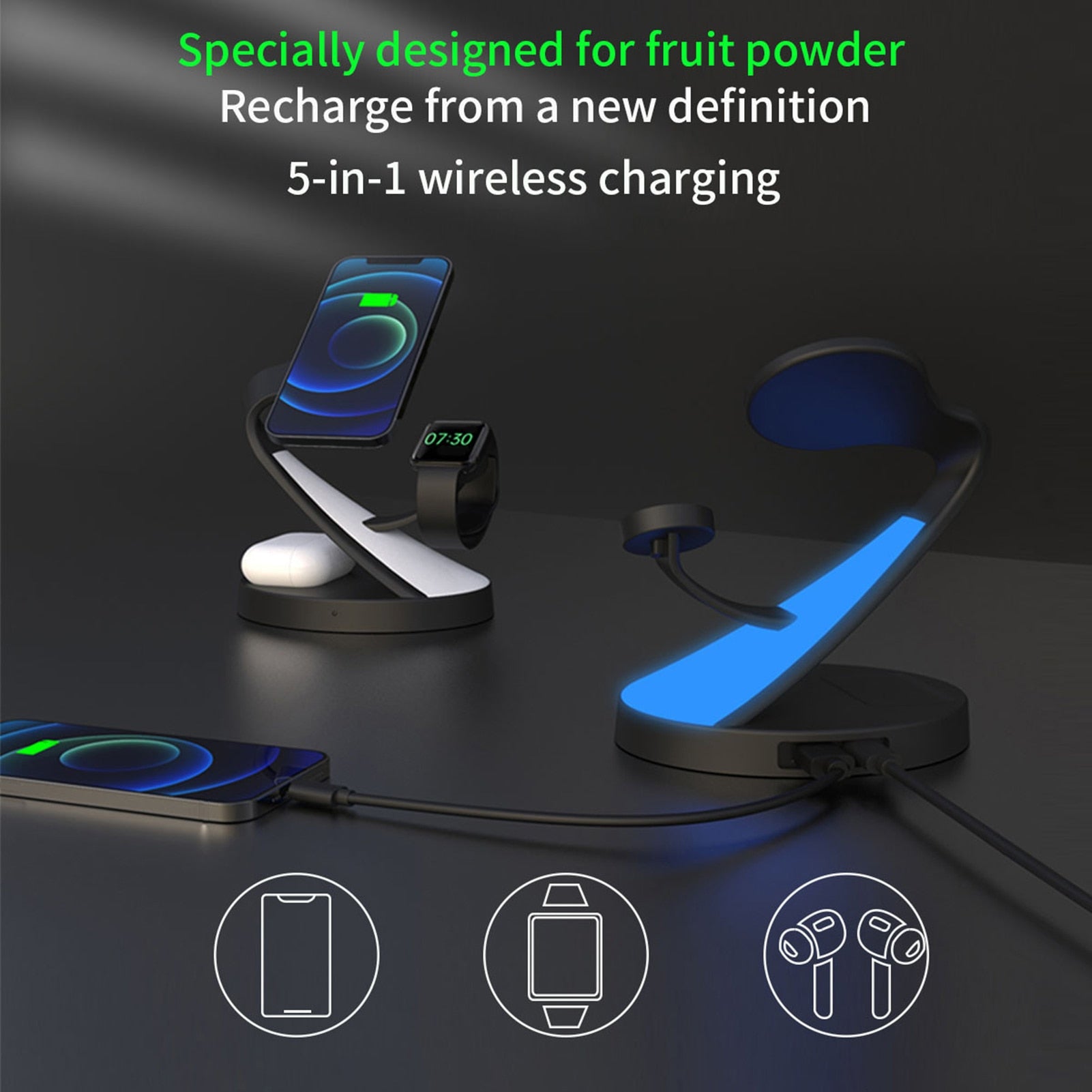 Wireless Charger Stand For iPhone 5 In 1 Fast Charging Dock Station - Carbon Cases